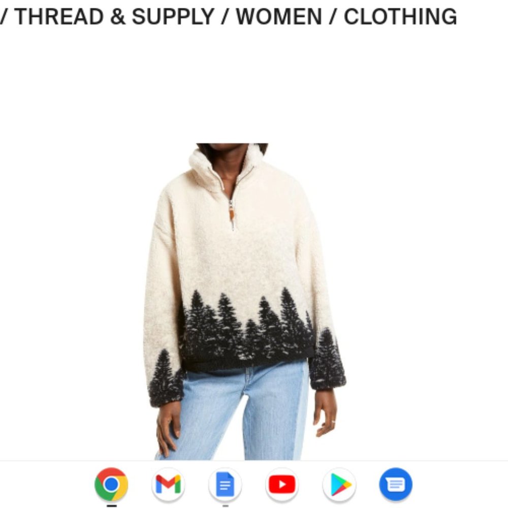 THREAD & SUPPLY Womens’ Forest Pattern Quarter Zip Pullover In Ivory/ Grey Multi